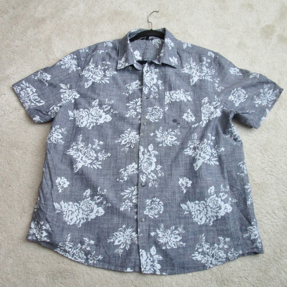 GEORGE Men's Short Sleeve Floral Print Shirt Grey Size XL BIN1-0185